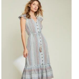 Veronica Beard Striped Midi Dress in Light Blue, Pink, Cream